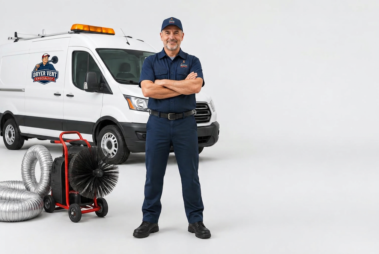 Dryer vent technician with service van and professional cleaning equipment